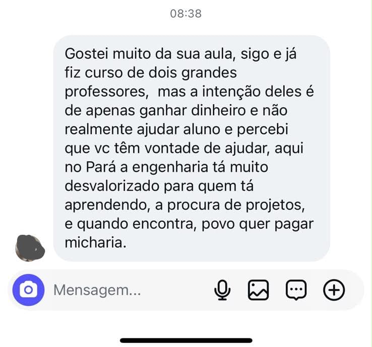 Mensagem de WhatsApp de aluno elogiando a aula da Queren.